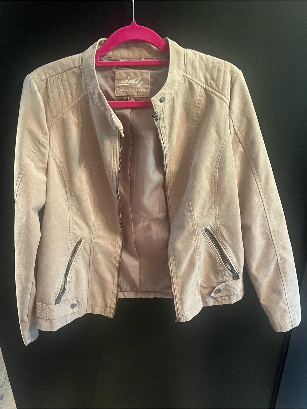 Sebby Light Cream Moto-Style Faux Leather Jacket